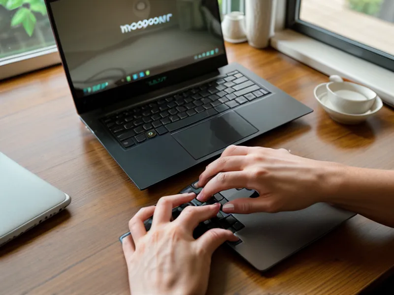 Mains d'une femme travaillant sur sa gestion administrative sur un ordinateur portable.