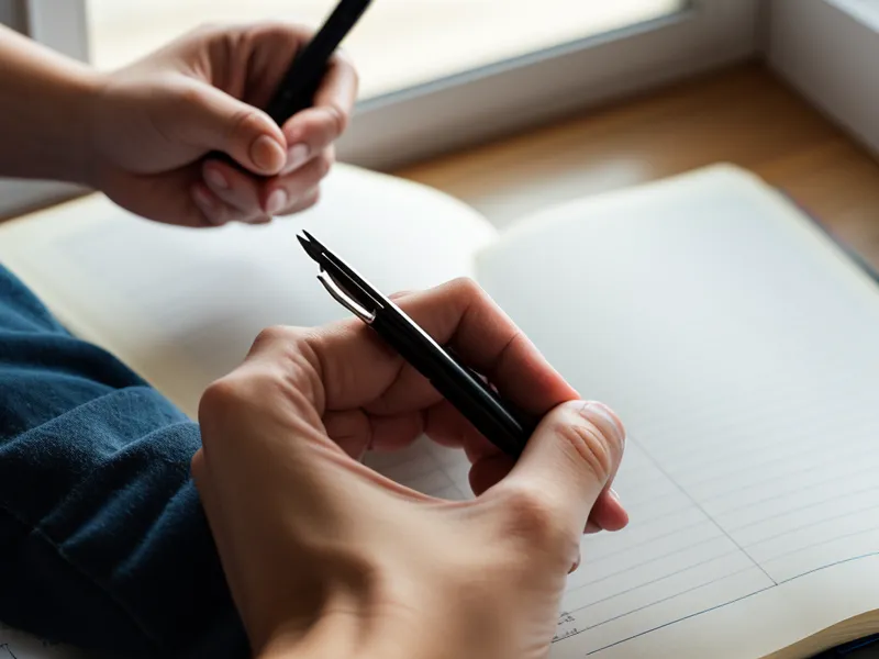 Main pointant des chiffres sur un carnet pour calculer le chiffre d'affaires encaissé.